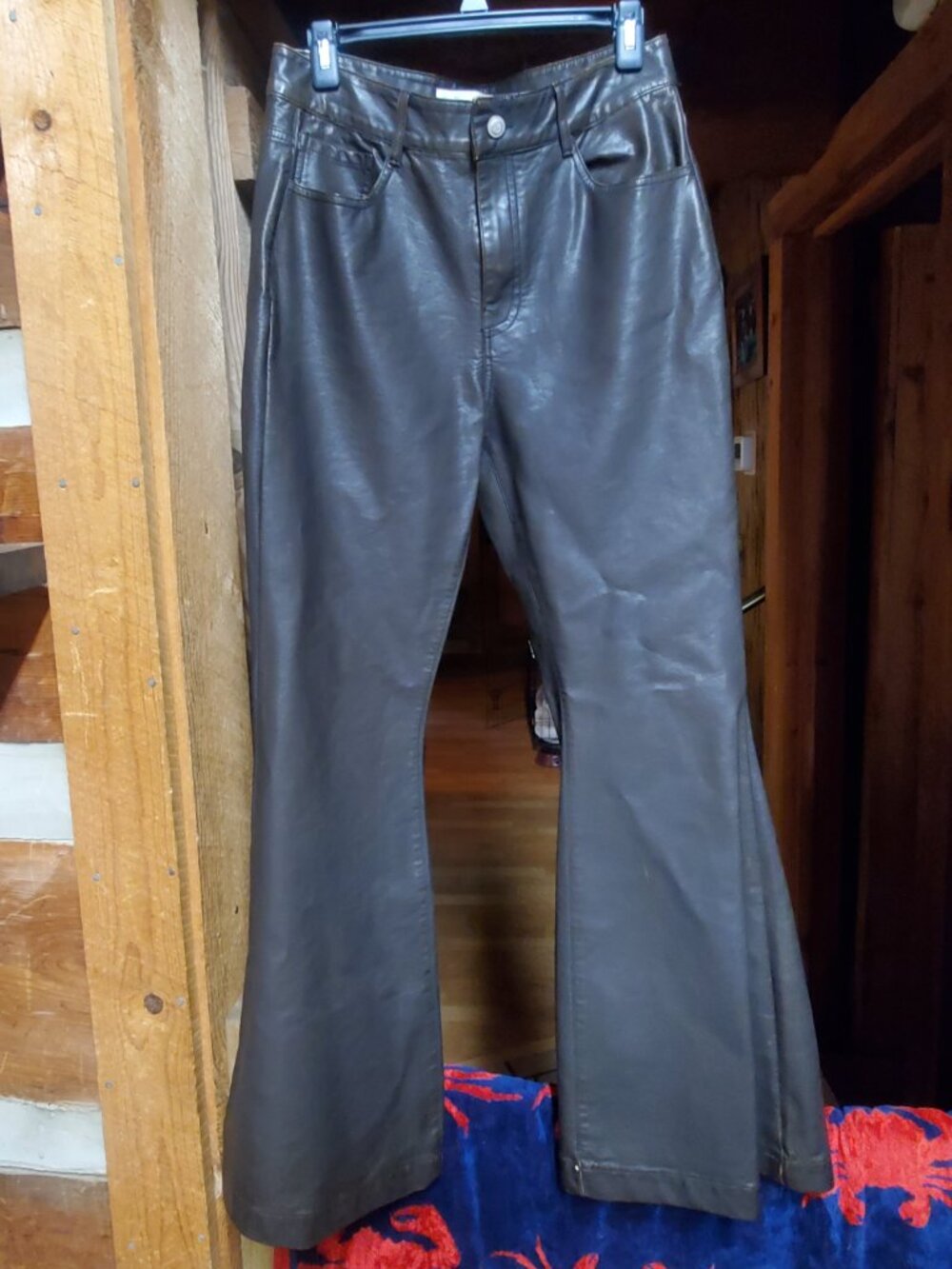 Southern Grace Brown Faux Leather High Rise Flare Leg Pants Trousers